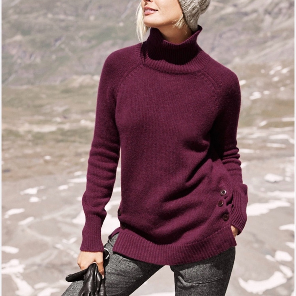 Garnet Hill Wool Alpaca Blend Women's Plum Turtleneck Sweater size S